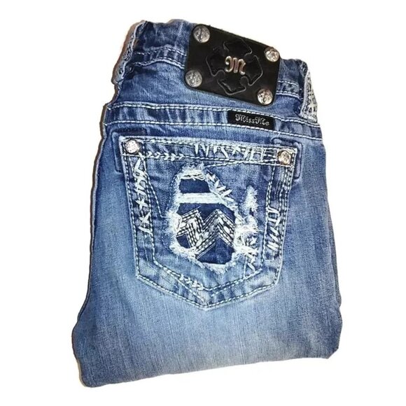 Euc Miss Me Jeans Mid-Rise Distressed Cuffed Skinny Size 24 - Picture 2 of 5